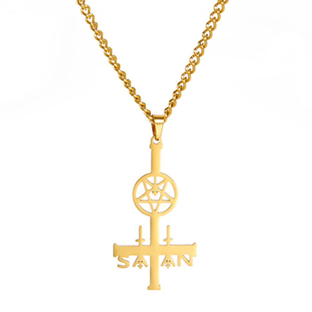 Gold Satan's Cross Pentacle Pendant Necklace