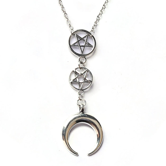 Silver Moon Pentacle Pendant Necklace – Stainless Steel