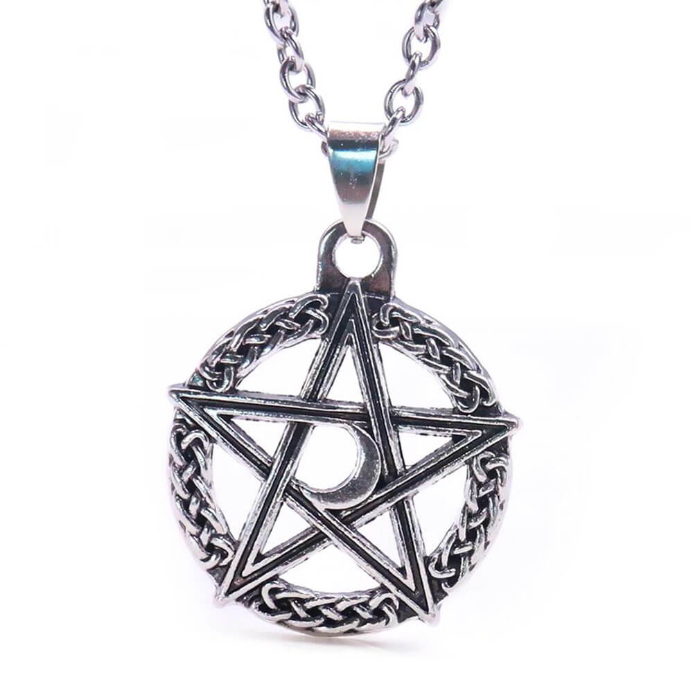 Moon Pentacle Pendant Necklace – Stainless Steel