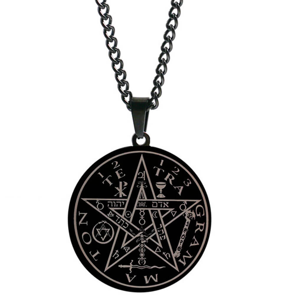 Black Tetragrammaton Pentacle Pendant Necklace – Stainless Steel