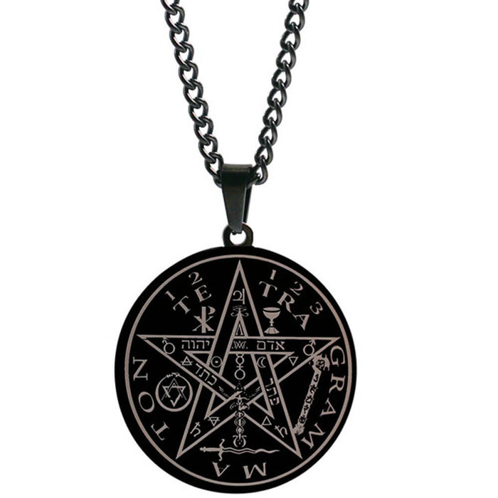 Black Tetragrammaton Pentacle Pendant Necklace – Stainless Steel