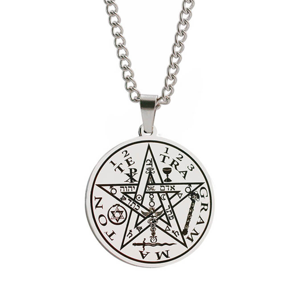Silver Tetragrammaton Pentacle Pendant Necklace – Stainless Steel