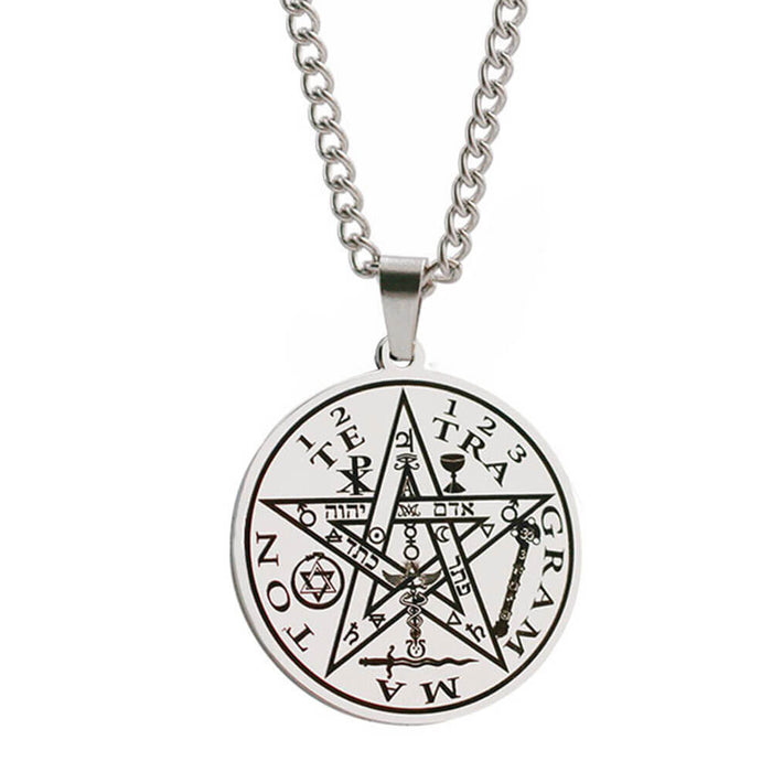 Silver Tetragrammaton Pentacle Pendant Necklace – Stainless Steel