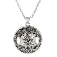 Silver Wiccan Triple Moon Pendant Necklace – Stainless Steel