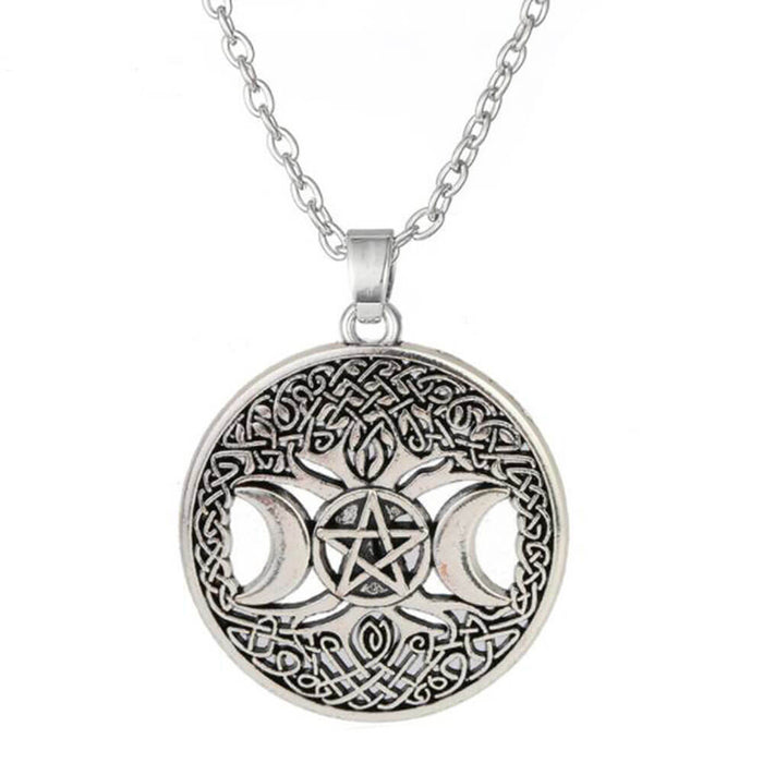 Silver Wiccan Triple Moon Pendant Necklace – Stainless Steel
