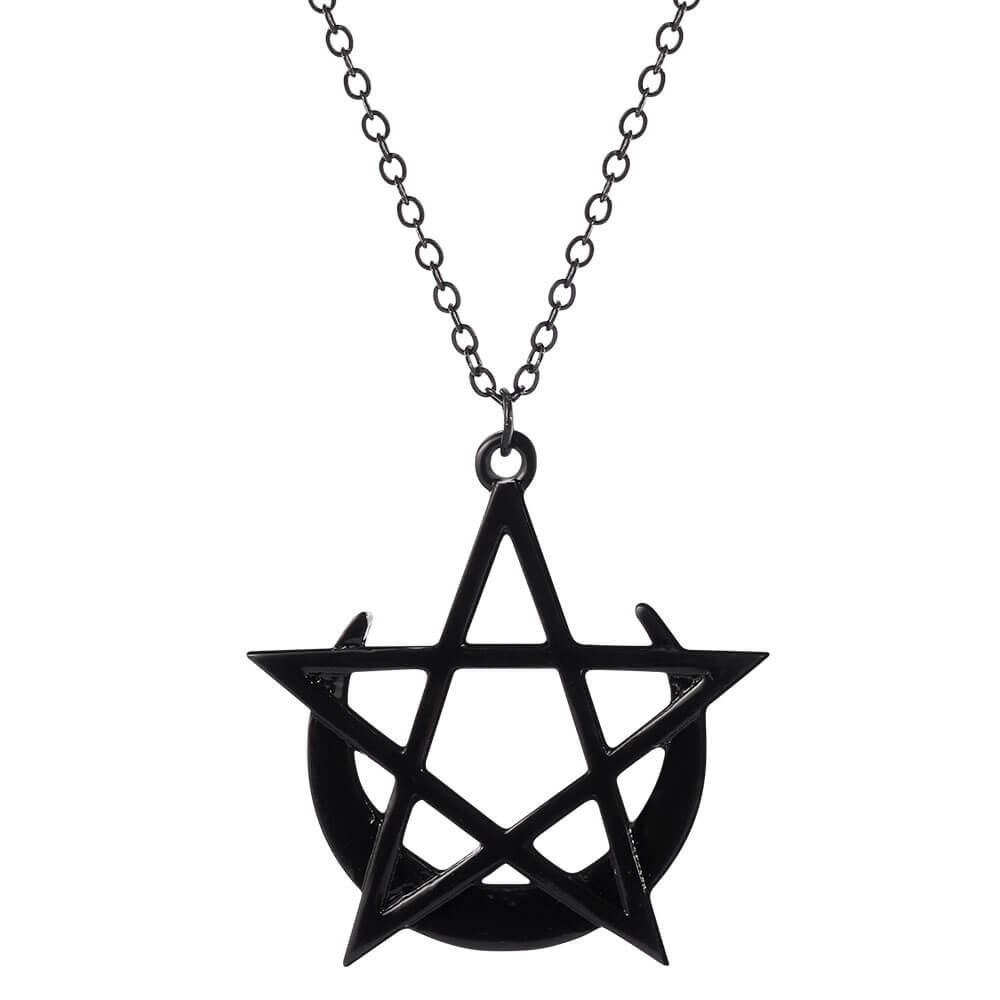 Black Moon Pentacle Pendant Necklace – Stainless Steel