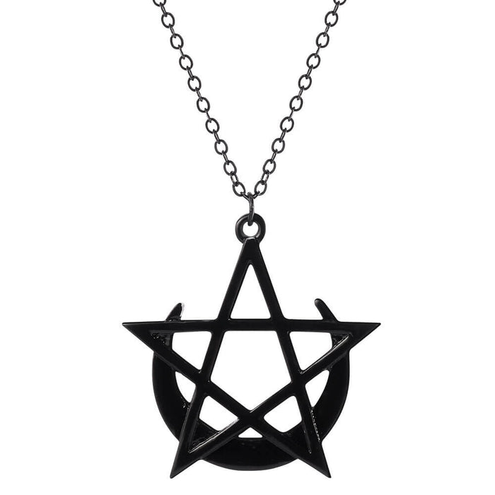 Black Moon Pentacle Pendant Necklace – Stainless Steel