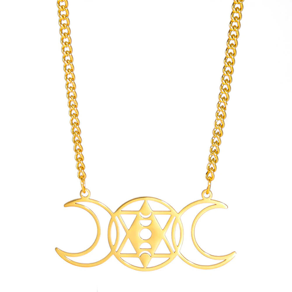 Gold Astro Triple Moon Pendant Necklace
