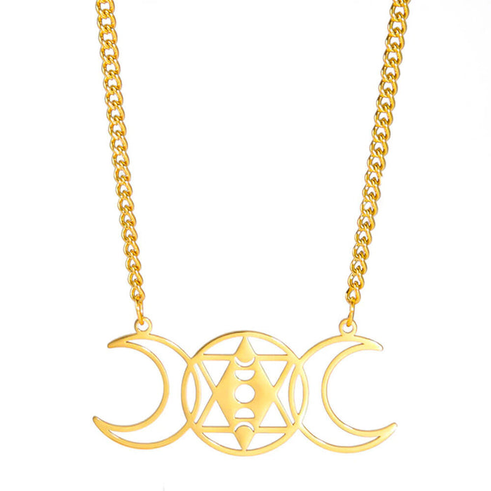 Gold Astro Triple Moon Pendant Necklace