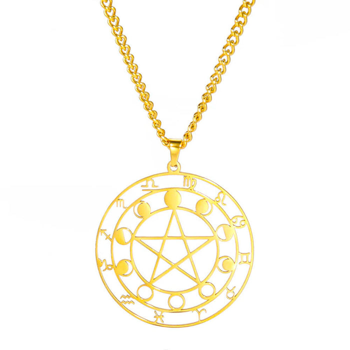 Gold Astrology Moon Pentacle Pendant Necklace