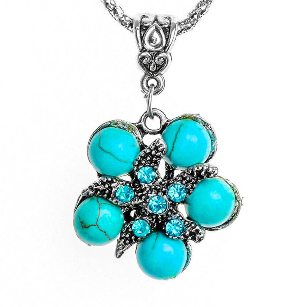 Flower Crystal Turquoise Pendant Necklace