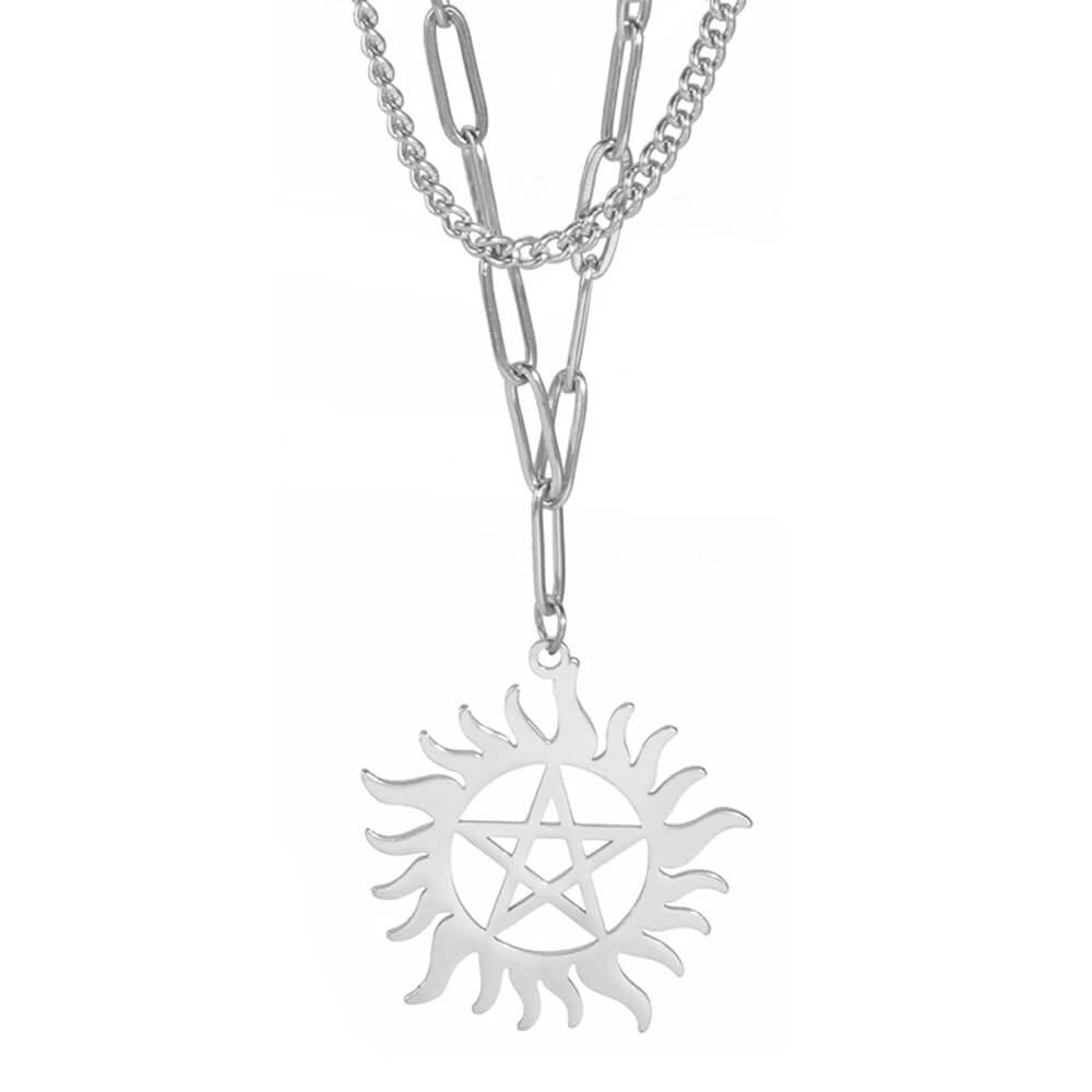 Silver Sun Pentacle Pendant Necklace – Stainless Steel