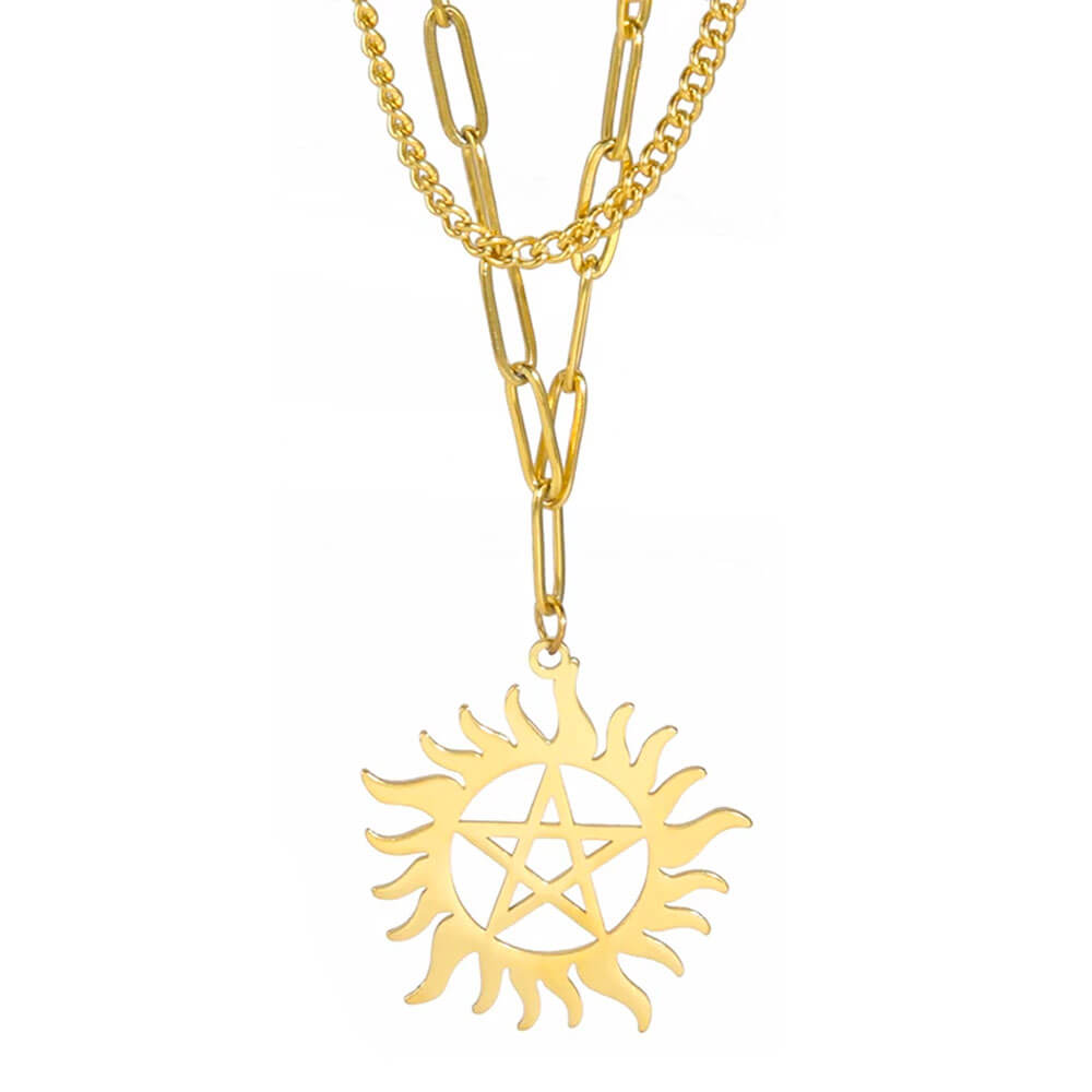 Gold Sun Pentacle Pendant Necklace – Stainless Steel