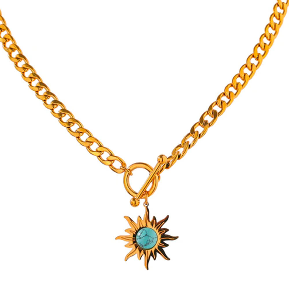 Gold Sun Turquoise Pendant Necklace