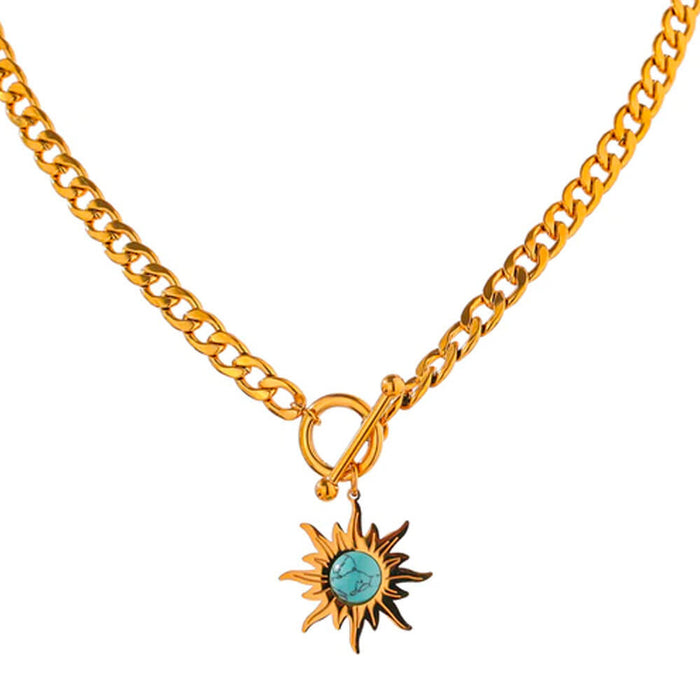 Gold Sun Turquoise Pendant Necklace