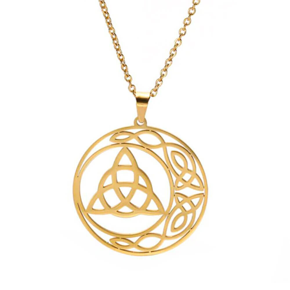 Gold Knots Celtic Triquetra Pendant Necklace – Stainless Steel