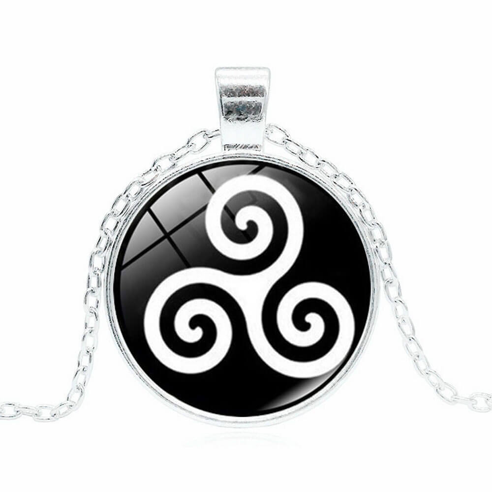 Silver Black Breton Celtic Triskele Pendant Necklace