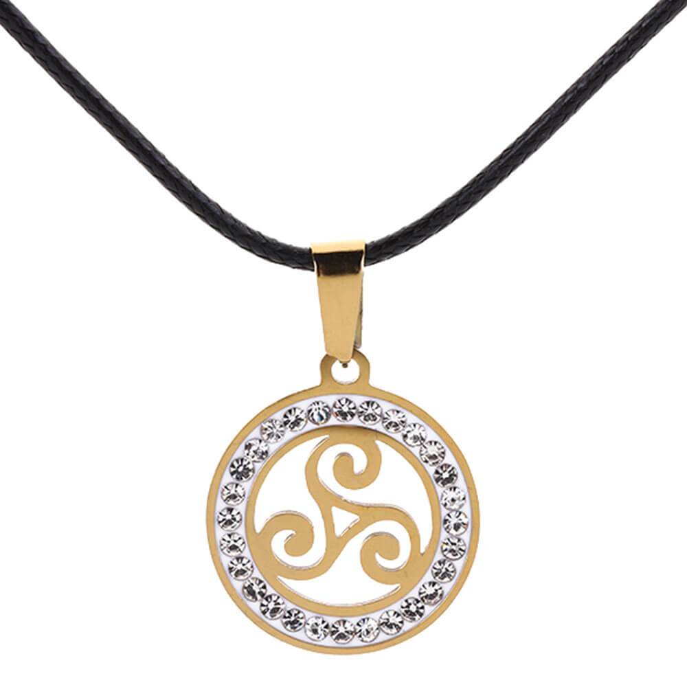 Gold Crystal Celtic Triskele Pendant Necklace