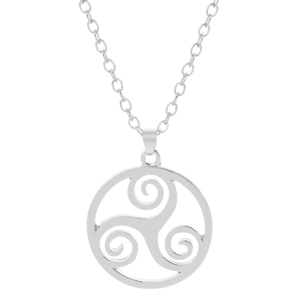 Silver Breton Celtic Triskele Pendant Necklace – Stainless Steel