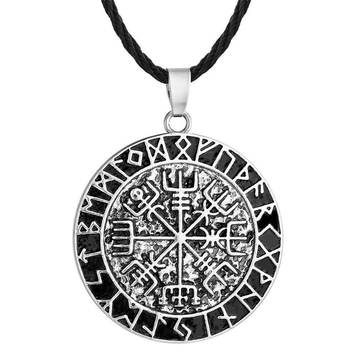 Silver Black Vegvisir Viking Compass Pendant Necklace – Stainless Steel