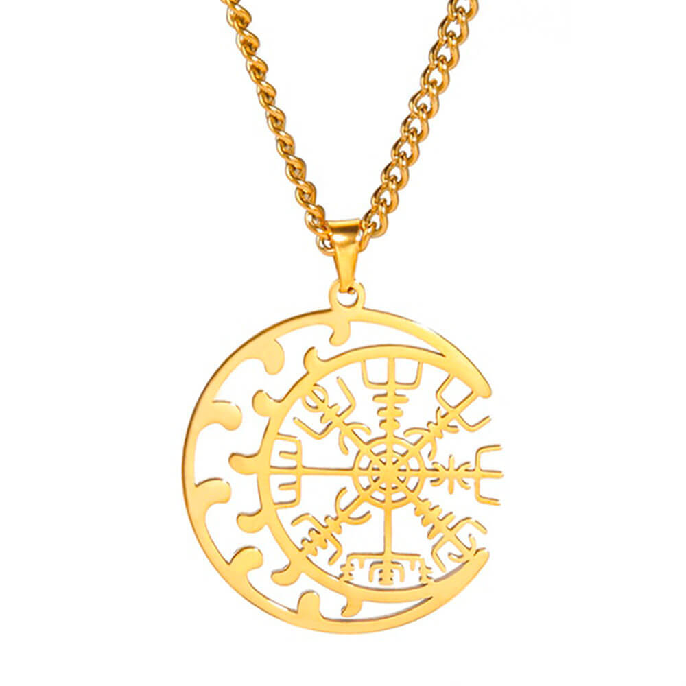 Gold Moon Vegvisir Pendant Necklace