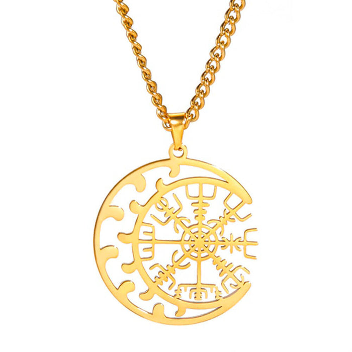 Gold Moon Vegvisir Pendant Necklace