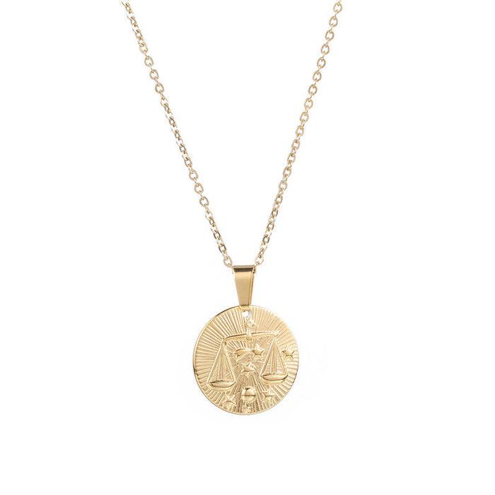 Gold Libra Zodiac Sign Pendant Necklace