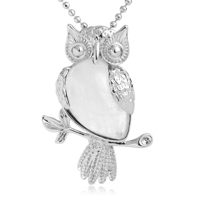 Rock Crystal Owl Pendant Necklace