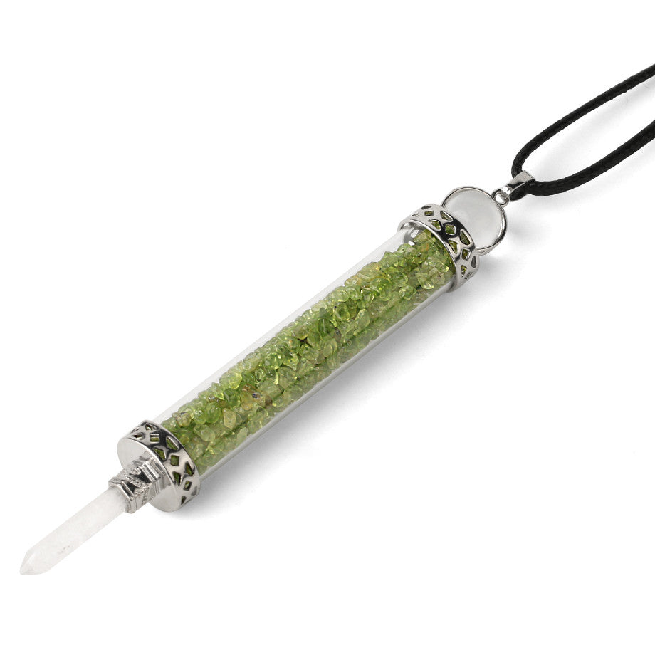 Green Olivine Vial Pendant Necklace