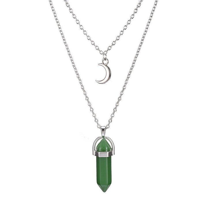 Aventurine Column Crescent Moon Pendant Necklace