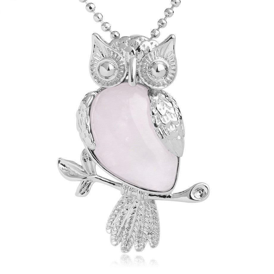 Pink Quartz Owl Pendant Necklace