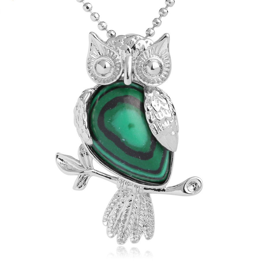 Malachite Owl Pendant Necklace