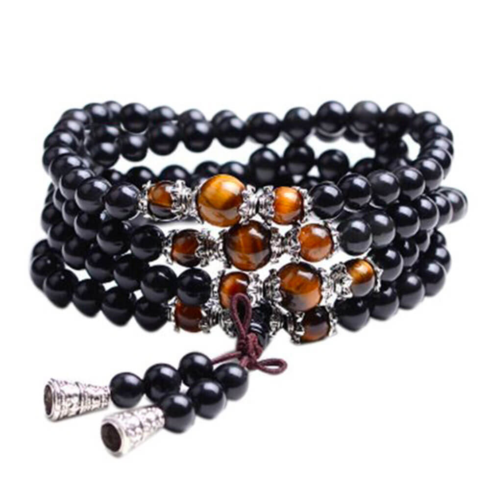 Obsidian and Tiger Eye Tibetan Mala