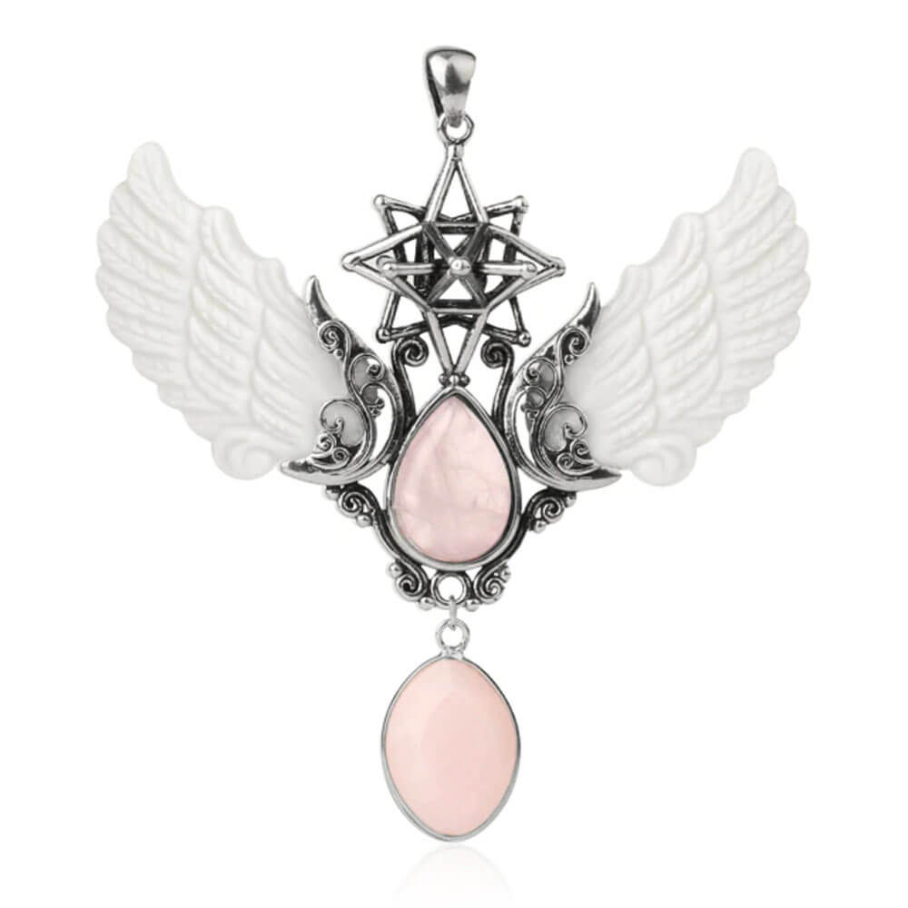 Pink Quartz Merkaba Angel Wings Pendant