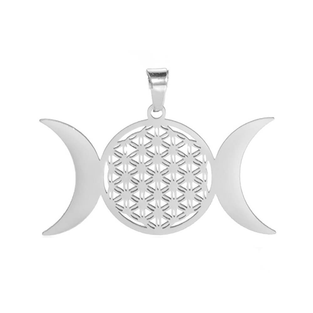 Silver Triple Moon Flower of Life Pendant