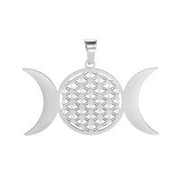 Silver Triple Moon Flower of Life Pendant