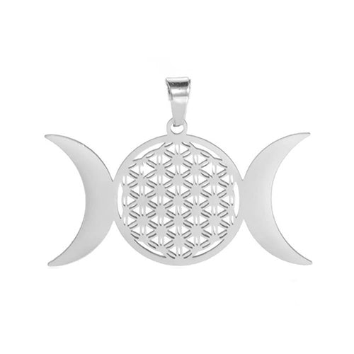 Silver Triple Moon Flower of Life Pendant