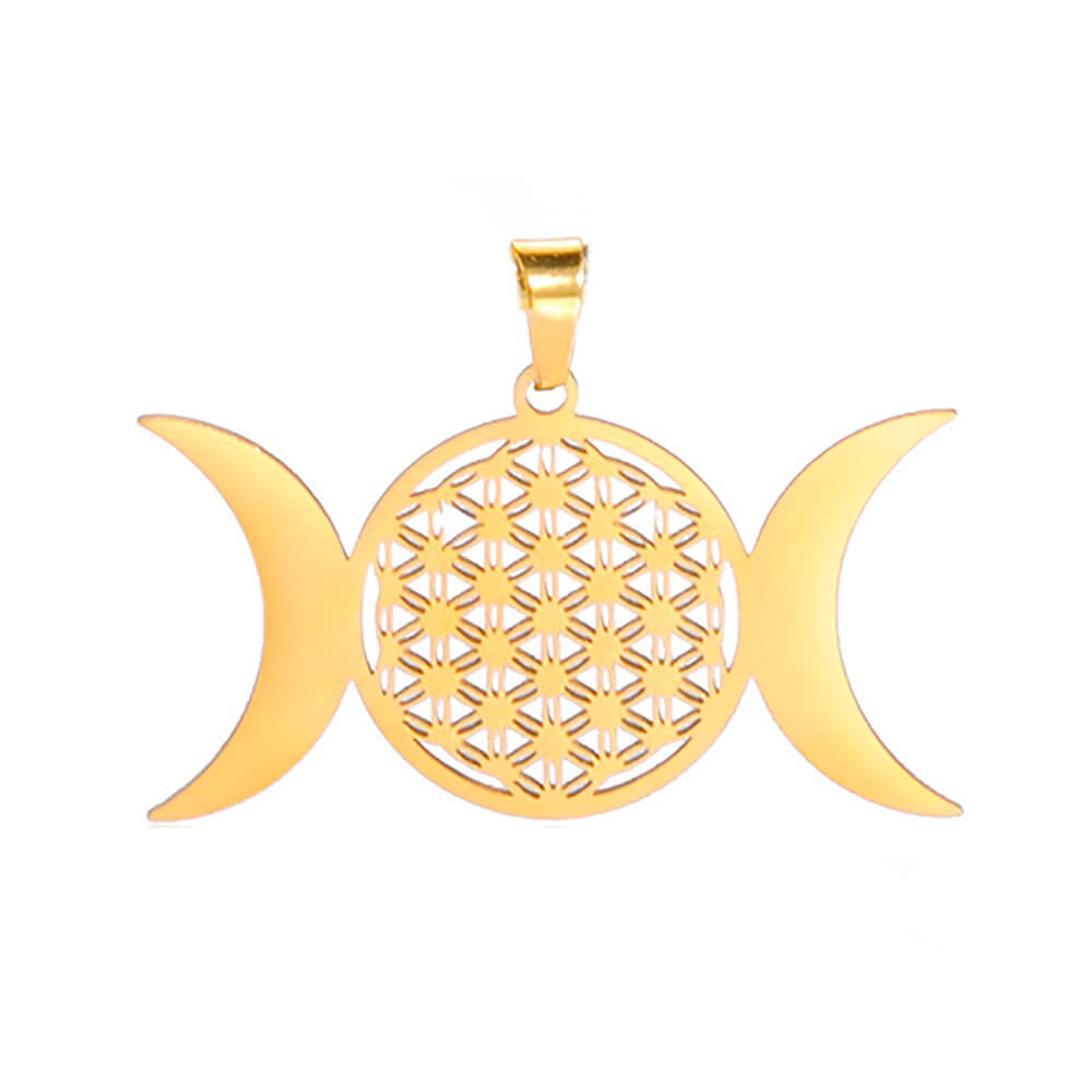 Gold Triple Moon Flower of Life Pendant