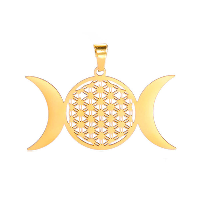 Gold Triple Moon Flower of Life Pendant