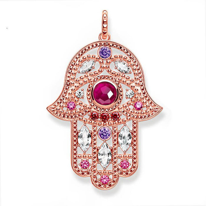 Rose Gold Crystal Hand of Fatima Pendant