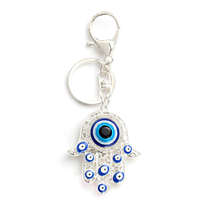 Silver Hand of Fatima Greek Evil Eye Keyring – Stainless Steel